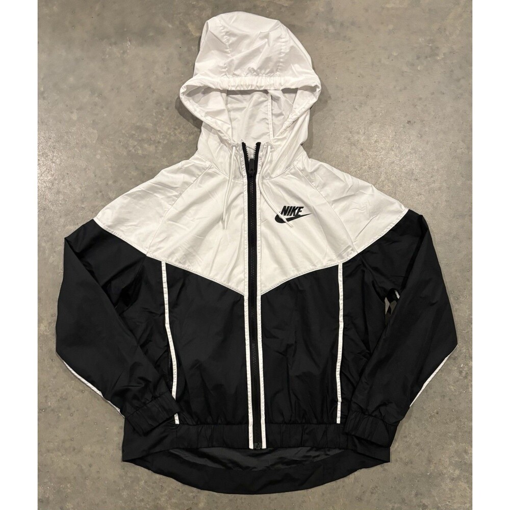 Nike Women's Large Sportswear Black White Windrunner Jacket Full Zip Hoodie